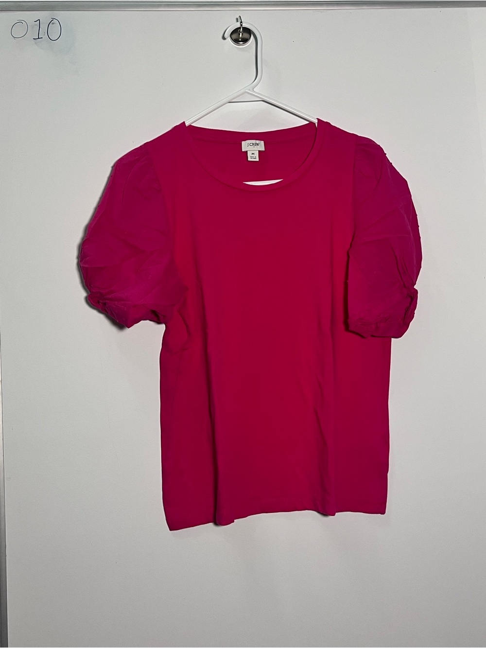 J. Crew Puff Sleeve Crewneck Tee in Fuchsia